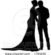 Vector Illustration of Bride and Groom Couple Wedding Dress Silhouettes by AtStockIllustration