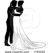 Vector Illustration of Bride and Groom Couple Wedding Dress Silhouettes by AtStockIllustration