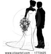 Vector Illustration of Bride and Groom Couple Wedding Dress Silhouettes by AtStockIllustration