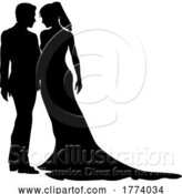 Vector Illustration of Bride and Groom Couple Wedding Dress Silhouettes by AtStockIllustration