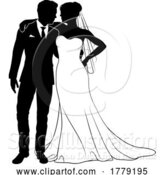 Vector Illustration of Bride and Groom Couple Wedding Dress Silhouettes by AtStockIllustration