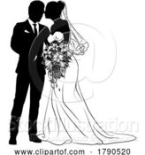 Vector Illustration of Bride and Groom Couple Wedding Dress Silhouettes by AtStockIllustration