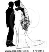 Vector Illustration of Bride and Groom Couple Wedding Dress Silhouettes by AtStockIllustration