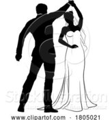 Vector Illustration of Bride and Groom Couple Wedding Dress Silhouettes by AtStockIllustration