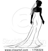 Vector Illustration of Bride Bridal Wedding Dress Silhouette Lady Design by AtStockIllustration