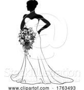 Vector Illustration of Bride Bridal Wedding Dress Silhouette Lady Design by AtStockIllustration