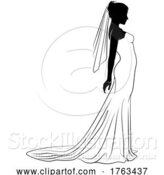 Vector Illustration of Bride Bridal Wedding Dress Silhouette Lady Design by AtStockIllustration