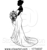 Vector Illustration of Bride Bridal Wedding Dress Silhouette Lady Design by AtStockIllustration