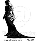 Vector Illustration of Bride Bridal Wedding Dress Silhouette Lady Design by AtStockIllustration