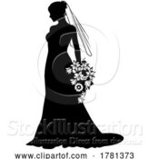 Vector Illustration of Bride Bridal Wedding Dress Silhouette Lady Design by AtStockIllustration