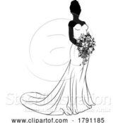 Vector Illustration of Bride Bridal Wedding Dress Silhouette Lady Design by AtStockIllustration