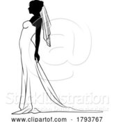 Vector Illustration of Bride Bridal Wedding Dress Silhouette Lady Design by AtStockIllustration