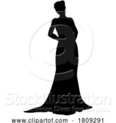 Vector Illustration of Bride Bridal Wedding Dress Silhouette Lady Design by AtStockIllustration