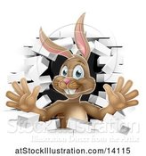 Vector Illustration of Brown Easter Bunny Rabbit Breaking Through a White Brick Wall by AtStockIllustration