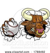Vector Illustration of Bull Minotaur Longhorn Cow Baseball Mascot by AtStockIllustration