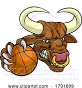 Vector Illustration of Bull Minotaur Longhorn Cow Basketball Mascot by AtStockIllustration