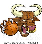 Vector Illustration of Bull Minotaur Longhorn Cow Basketball Mascot by AtStockIllustration