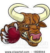 Vector Illustration of Bull Minotaur Longhorn Cow Cricket Mascot by AtStockIllustration