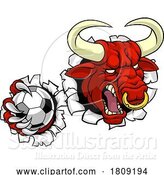 Vector Illustration of Bull Minotaur Longhorn Cow Soccer Mascot by AtStockIllustration