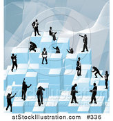 Vector Illustration of Businessmen Working Together As a Team to Stack Blue Building Blocks of Success by AtStockIllustration