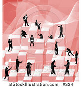 Vector Illustration of Businessmen Working Together As a Team to Stack Red Building Blocks of Success by AtStockIllustration