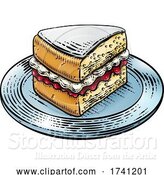 Vector Illustration of Cake Sponge Slice Jam Cream Woodcut Drawing by AtStockIllustration