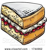 Vector Illustration of Cake Sponge Slice Jam Cream Woodcut Drawing by AtStockIllustration