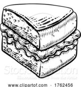 Vector Illustration of Cake Sponge Slice Jam Cream Woodcut Drawing by AtStockIllustration