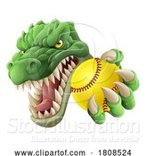 Vector Illustration of Cartoon Alligator Crocodile Dinosaur Softball Sport Mascot by AtStockIllustration