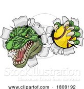 Vector Illustration of Cartoon Alligator Crocodile Dinosaur Softball Sport Mascot by AtStockIllustration