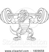 Vector Illustration of Cartoon Alligator Crocodile Dinosaur Weight Lifting Mascot by AtStockIllustration