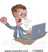 Vector Illustration of Cartoon Angry Businessman Boss Shouting at Laptop Cartoon by AtStockIllustration