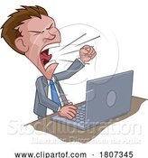 Vector Illustration of Cartoon Angry Businessman Boss Shouting at Laptop Cartoon by AtStockIllustration