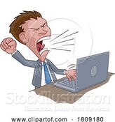 Vector Illustration of Cartoon Angry Businessman Boss Shouting at Laptop Cartoon by AtStockIllustration