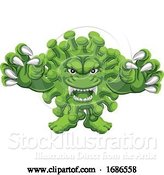 Vector Illustration of Cartoon Bacteria Virus Evil Microbe Monster Cartoon by AtStockIllustration