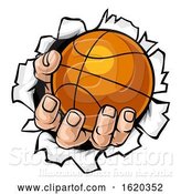 Vector Illustration of Cartoon Basketball Ball Hand Tearing Background by AtStockIllustration