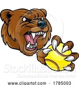 Vector Illustration of Cartoon Bear Softball Animal Sports Team Mascot by AtStockIllustration