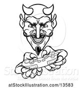 Vector Illustration of Cartoon Black and White Grinning Evil Devil Playing with a Video Game Controller by AtStockIllustration