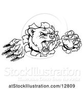 Vector Illustration of Cartoon Black and White Mad Grizzly Bear Mascot Breaking Through a Wall by AtStockIllustration