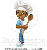 Vector Illustration of Cartoon Black Boy Child Chef Kid Sign by AtStockIllustration