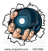 Vector Illustration of Cartoon Bowling Ball Hand Tearing Background by AtStockIllustration