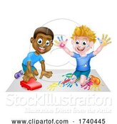 Vector Illustration of Cartoon Boys Playing with Car and Paints by AtStockIllustration