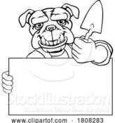 Vector Illustration of Cartoon Bricklayer Bulldog Dog Trowel Tool Handyman Mascot by AtStockIllustration