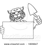 Vector Illustration of Cartoon Bricklayer Wildcat Trowel Tool Handyman Mascot by AtStockIllustration