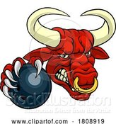 Vector Illustration of Cartoon Bull Minotaur Longhorn Cow Bowling Mascot Cartoon by AtStockIllustration