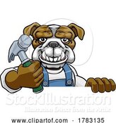 Vector Illustration of Cartoon Bulldog Carpenter Handyman Builder Holding Hammer by AtStockIllustration