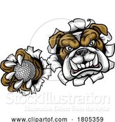 Vector Illustration of Cartoon Bulldog Dog Animal Golf Ball Sports Mascot by AtStockIllustration