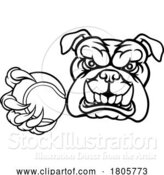 Vector Illustration of Cartoon Bulldog Dog Animal Tennis Ball Sports Mascot by AtStockIllustration