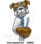 Vector Illustration of Cartoon Bulldog Electrician Handyman Holding Screwdriver by AtStockIllustration