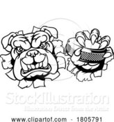 Vector Illustration of Cartoon Bulldog Ice Hockey Player Animal Sports Mascot by AtStockIllustration